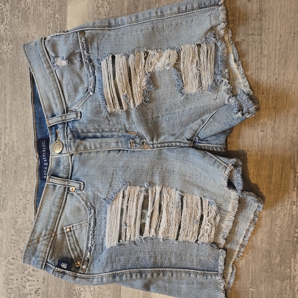 Rock & Republic Camo Distressed Jean Shorts